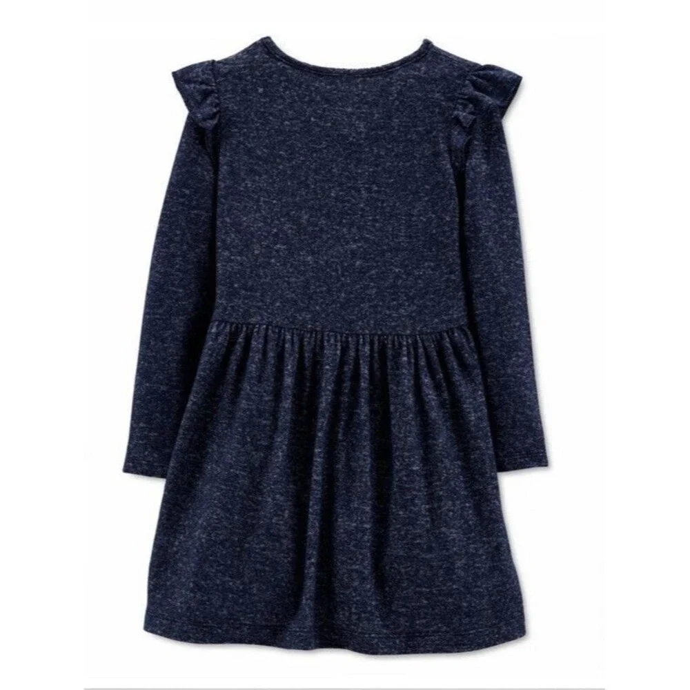 Toddler Girls Sequin Hearts Jersey Dress Lightweight Long Sleeve Blue Pink 2T